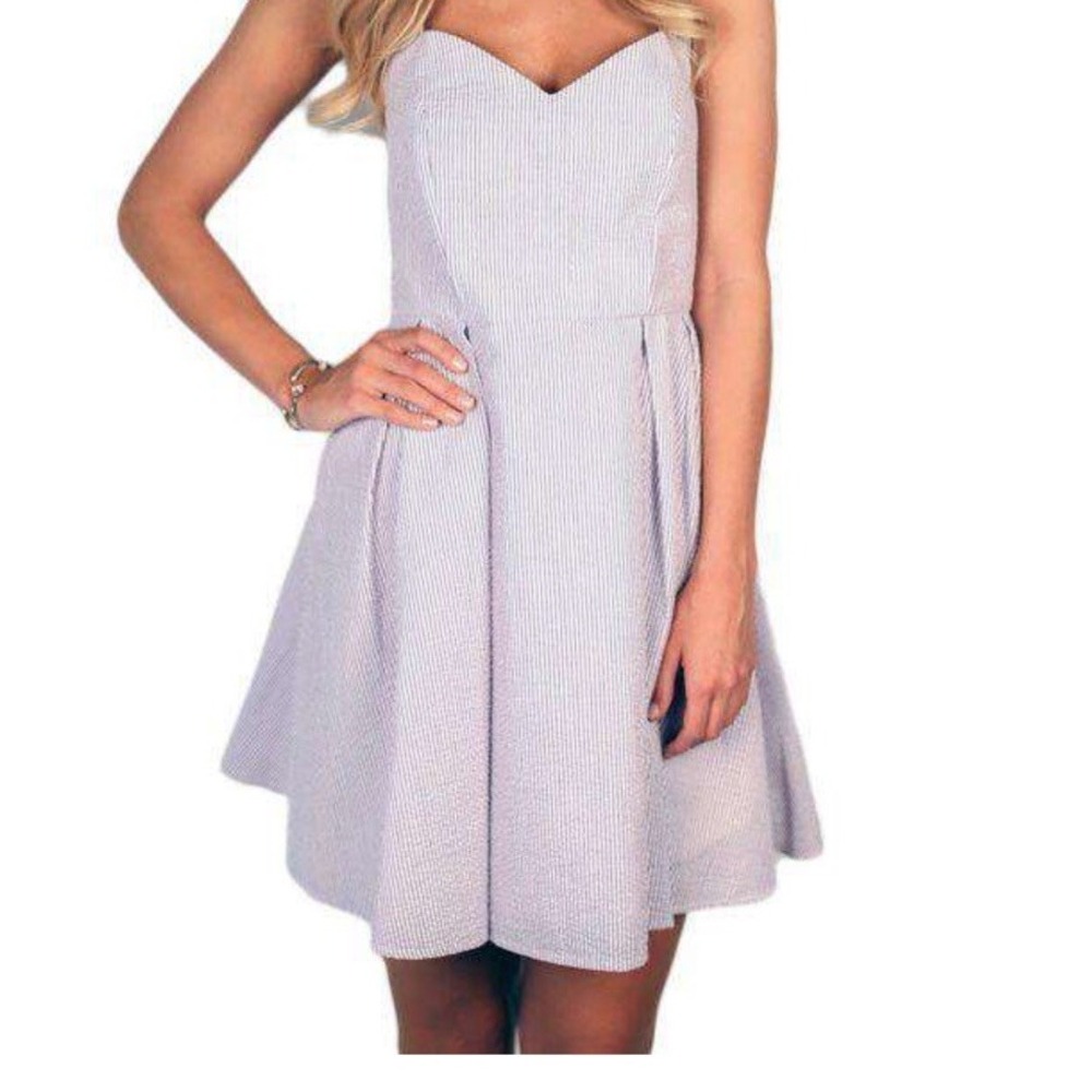 Lauren James Corbin Seersucker Pocket Strapless Bow Tie Dress Extra Large lav